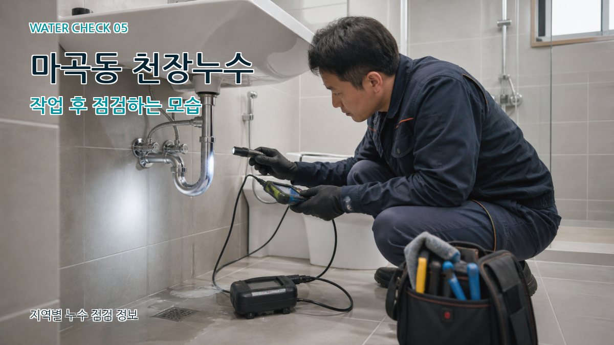 마곡동 천장누수 작업 후 점검하는 모습